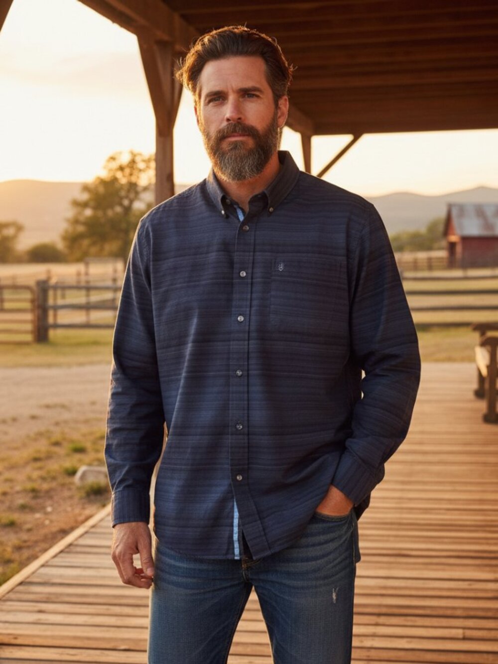Rough‎ Stock Panhandle Slim XXL Blue Shirt Long Sleeve Vented Outdoor Casual